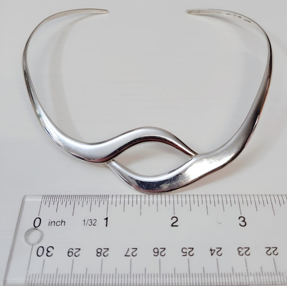 TAXCO Solid Sterling Silver Modernist Wave Eyelet Open back Collar Necklace - Picture 7 of 12